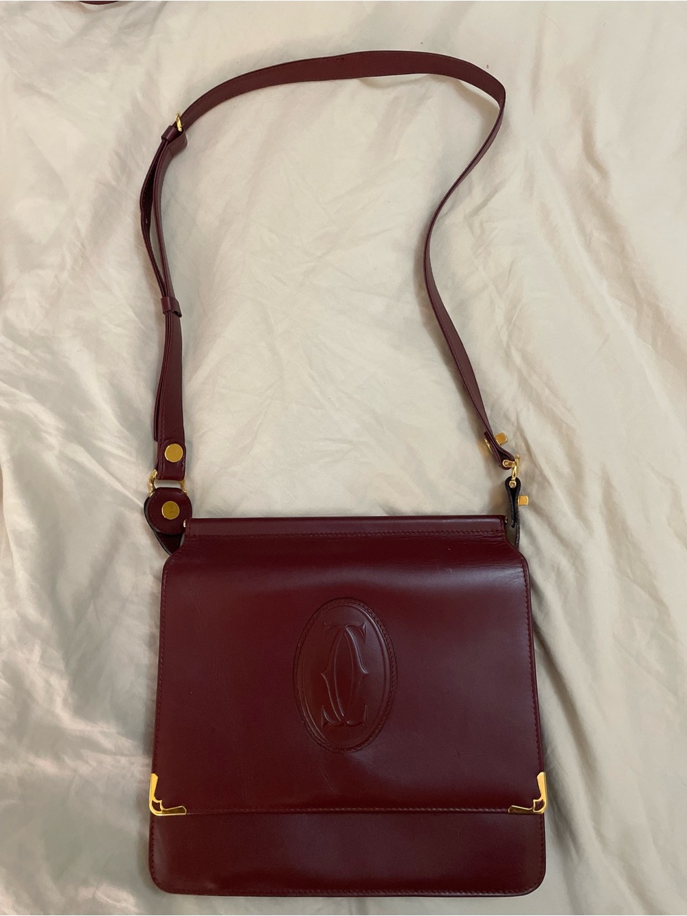 Vintage Cartier Burgundy Leather Crossbody Shoulder Bag Auth Card & Dust Bag - Picture 5 of 14